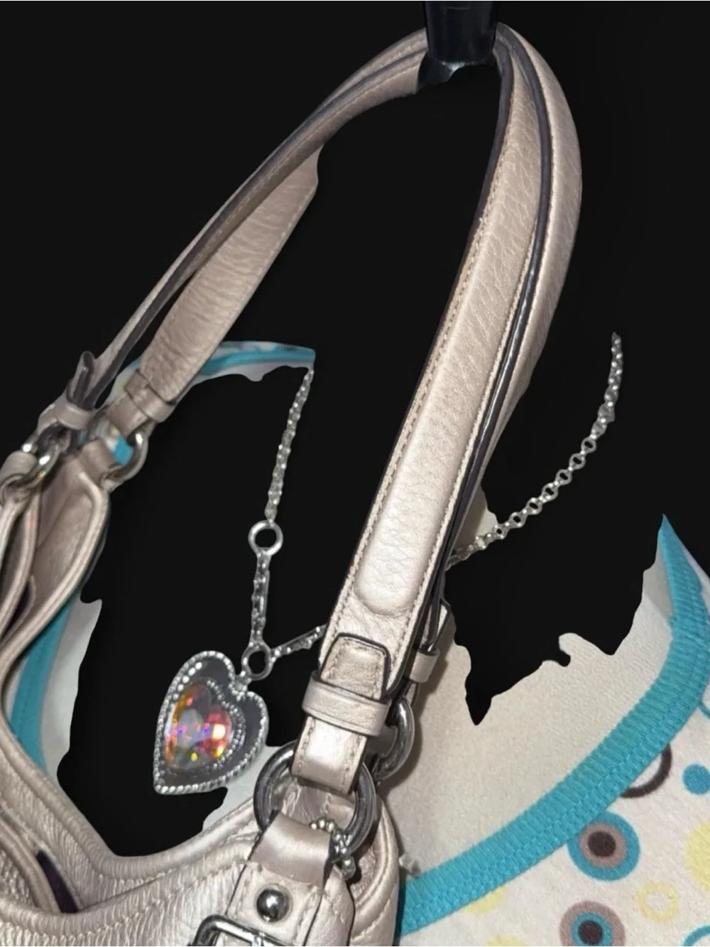 Coach Madison Silver Leather Shoulder Bag with Heart Pendant Accent